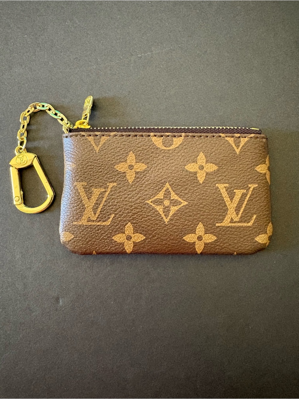 Fashion Brown Coin Wallet Keychain Multi Print Gold Hardware
